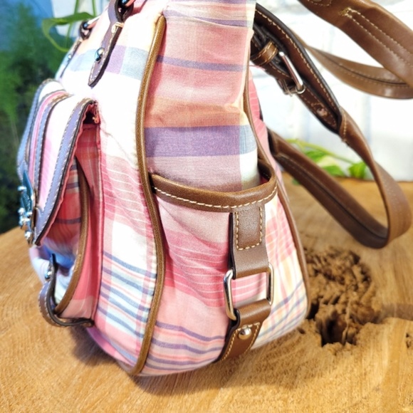 Chaps Bright Bay Pink Plaid Handbag - Picture 5 of 15